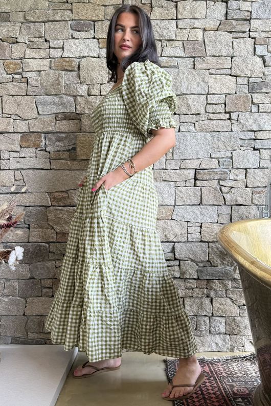 Nonni Gingham Darling Dress Olive